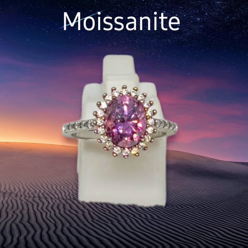 NEW Pink & White VS EF Moissanite Halo Ring Size 7